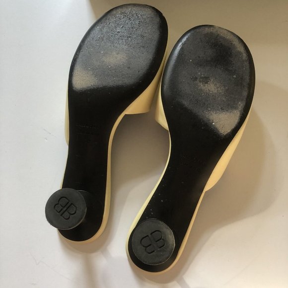 Balenciaga Lady Mules Heels New Pale Yellow Leather Round Top - Picture 7 of 7